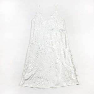 Natori White Satin Slip Chemise with Subtle Leopard Jacquard